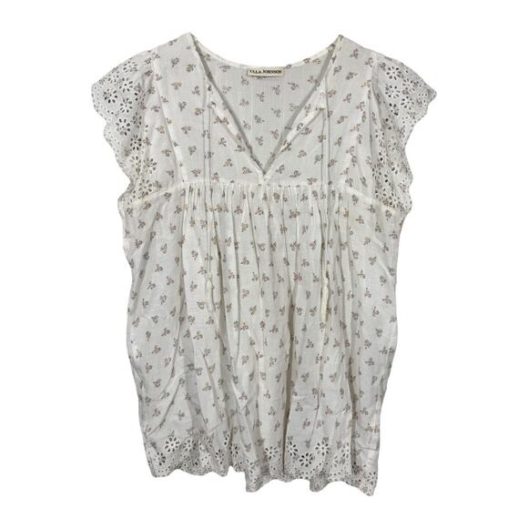 Ulla Johnson Mae Blouse 4 Floral Print Cotton Eyelet Cap Sleeve Top White Spring - Picture 2 of 6